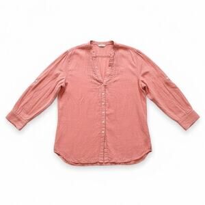 Holistia Coral Pink Organic Cotton Long Sleeve Tunic Blouse Boho Relaxed Large